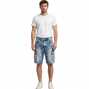<b>Men's</b> Washed Denim Bermuda <b>Shorts</b> Mid Waist Zipper Fly Casual Style Pockets Spandex/Cotton <b>Woven</b> Fabric Front Logo Eco-Friendly - Product Image 2