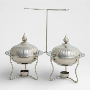 Ensemble de chauffe-plats de luxe en acier inoxydable trois-en-deux avec support pour la restauration hôtelière et l'utilisation sur table à manger - Product Image 1