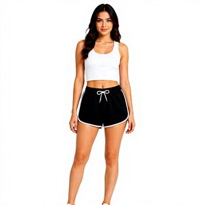 Shorts de course pour femmes Premium Black Dolphin avec bordure contrastée blanche, tissu léger et doux, taille ajustable avec cordon de serrage - Product Image 6