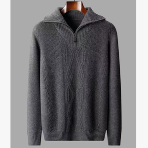 Cardigan en laine acrylique pour homme, col châle, tricot torsadé, avec fermeture éclair 1/4, pull épais d'hiver, manches longues, anti-boulochage - Product Image 2