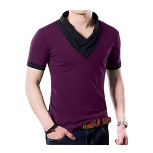 Servicio OEM disponible 100% algodón manga corta con cuello en V camiseta Color sólido Jersey único Bangladesh precio de fábrica logotipo personalizado - Product Image 1