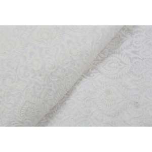 Tissu Chanderi brodé blanc cassé au mètre, 44 pouces de large, damassé, teintable, avec travail de fil uni - Product Image 2