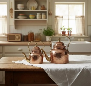 Handcrafted Hammered Copper <b>Kettle</b> Set Vintage Brass Handle Cookware Copper Tea <b>Kettle</b> Stovetop Handmade Copper Tea Pot - Product Image 4
