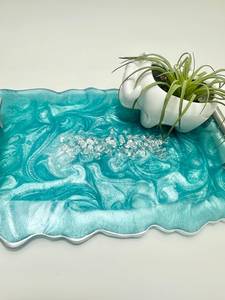 Serving <b>Resin</b> Tray with Gold Handles Handmade Glazed <b>Epoxy</b> Decorative Tray Custom Size by HWC - Product Image 4