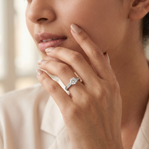 Anillo de cóctel de moissanita de corte redondo con banda pavé en plata de ley 925 chapada en oro para mujer, compromiso y boda - Product Image 4