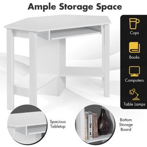 Bureau d'ordinateur d'angle en bois avec plateau pour clavier, étagère, tiroir, table d'étude réglable et pliable pour chambre à coucher - Product Image 6