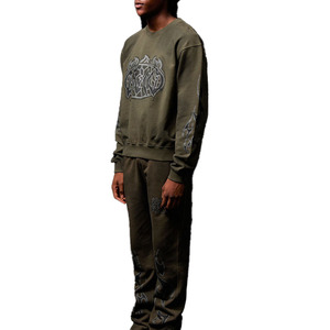 Conjunto Deportivo Estampado Verde Oliva para Hombre, Cuello Redondo, Pantalones Largos, Estilo Urbano, Corte Regular, Otoño, 100% Algodón, Transpirable - Product Image 4