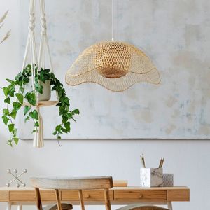 Bamboo Pendant Light Handcrafted Woven Design Eco-Friendly Material Cold White <b>Lighting</b> Modern DIY for Indoor Home Cafe <b>Decor</b> - Product Image 1