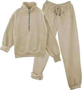 Custom Logo 100% Cotton Fleece Breathable Solid Color Half Zipper <b>Hoodies</b> Sweatpants With Stand Collar Unisex Tracksuit Sets - Product Image 3