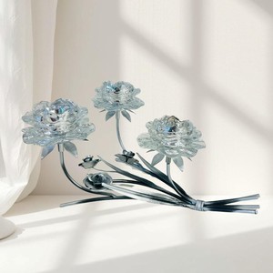 Candélabre en cristal rose, acier inoxydable, décoration d'intérieur, porte-bougie de mariage, design métallique durable - Product Image 1