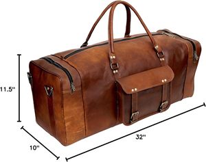 Sac de voyage unisexe en cuir véritable, grande capacité, style vintage, fermeture éclair, bandoulière réglable, style classique - Product Image 2