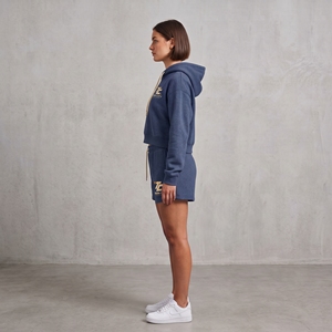 Conjunto de 2 Piezas de Shorts con Capucha de Forro Polar Azul Marino para Mujer, Uso Diario Informal, Corte Regular, Largo por Encima de la Rodilla, Color Sólido, Logotipo Twin City - Product Image 4