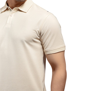 Polo Beige para Hombre con Cuello y Puños Acanalados, Cómodo, de Algodón, Informal, Elegante, de Manga Corta, a la Moda - Product Image 3