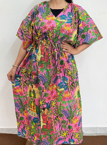 Elegante Vestido Kaftán de Algodón Estampado para Mujer, Estilo Informal y con un Toque Elegante - Product Image 1