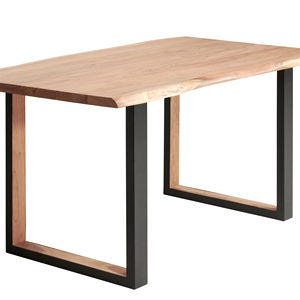 Mesa de Comedor Moderna Rústica con Tapa de Madera de Acacia Sólida con Borde Natural y Base de Madera Negra, Plegable, Ecológica, de Dos Tonos - Product Image 4