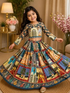 Ensemble jupe et haut traditionnel indien pakistanais pour filles, en organza imprimé, coupe ample, longueur au sol, idéal pour Diwali - Product Image 1