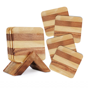 ที่รองแก้วทำจากไม้100% ทำด้วยมือถาดรองแก้วกาแฟทำจากไม้ - Product Image 1
