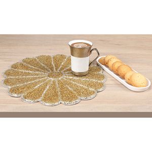 Luxury Woven Glass Beaded Placemat Gold Silver Floral Table <b>Mat</b> for Dining Kitchen Restaurant Hotel Wedding Home Decor - Product Image 2