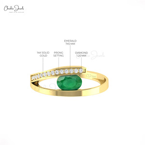 Fournisseur de bijoux faits main, bague de fiançailles en or massif 14 carats avec diamant G-H, émeraude naturelle 7x5mm, bague bypass, prix usine. - Product Image 2