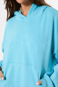 Ensemble 2 pièces pour femme, bleu clair, sweat à capuche et short, coupe décontractée, molleton uni, streetwear, tenue d'hiver - Product Image 6