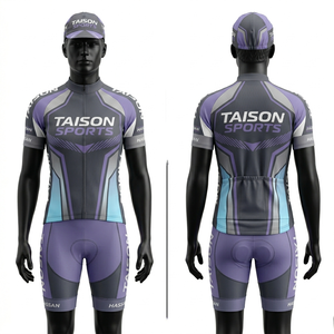 Conjunto de traje de ciclismo para hombre, poliéster y spandex premium, tela transpirable de 220 GSM, diseño de paneles en marrón y verde azulado, logotipo personalizado por sublimación. - Product Image 4