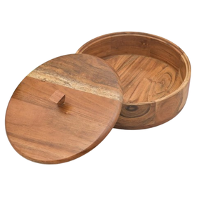 Decorative Lid Chapati Storage <b>Container</b> Handmade Brown Color Wooden Roti <b>Box</b> For Kitchen Dining And Serving - Product Image 1