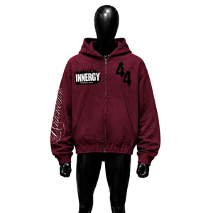 NUEVA SUDADERA CON CAPUCHA Y CIERRE DE CREMAÑERA EN COLOR BURGUNDÍA CON ESTAMPADO GRÁFICO, SUDADERA DE FORRO POLAR EXTRA GRANDE ESTILO STREETWEAR, SUDADERA CON CAPUCHA CASUAL UNISEX, CHAQUETA URBANA EN SAL - Product Image 1