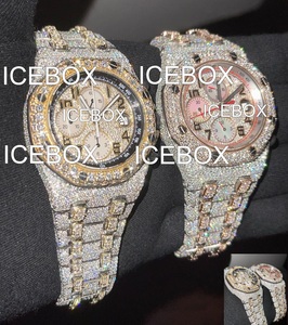 Montre de luxe Hip Hop en acier inoxydable avec cadran en verre, diamants Moissanite glacés, étanche 10 bars, bracelet à fermoir, design personnalisé - Product Image 5