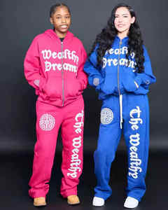 เสื้อสเวตเชิ้ตผ้าฝ้ายลายโลโก้วันวาเลนไทน์สำหรับผู้หญิง ชุดเซ็ต 2 ชิ้น เสื้อแจ็คเก็ตซิปสีชมพู กางเกงขาบาน ชุดวอร์มสำหรับฤดูหนาว - Product Image 2