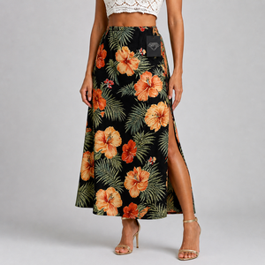 Falda Maxi Hawaiana Personalizada para Mujer, Otoño, Estampado Floral Tropical, Estilo Playero, Casual, Ligera, 100% Algodón, Venta al Por Mayor - Product Image 5