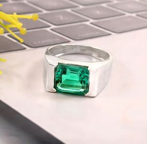 <b>Mens</b> Emerald Bezel Setting 925 Sterling <b>Silver</b> 14K Gold Plated Engagement <b>Ring</b> 5 Carat Emerald Cut Green Gemstone May Birthstone - Product Image 2