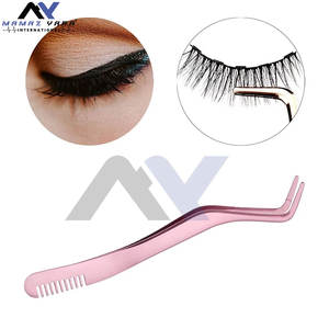 แหนบต่อขนตาปลอมขายส่ง สีชมพู แบรนด์ส่วนตัว แหนบต่อขนตาสีโรสโกลด์ - Product Image 2