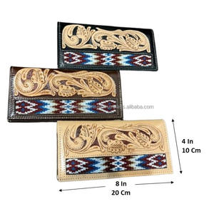 Cartera plegable larga personalizada recién llegada para hombre, piel auténtica mecanizada a mano con Tarjetero con detalles florales y con cuentas - Product Image 2