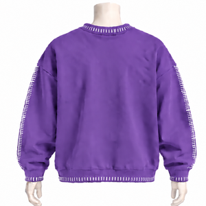 เสื้อสเวตเชิ้ตคอกลมสีม่วงอมม่วงสำหรับผู้ชาย แต่งขอบเย็บแบบดิสเทรส ทรงโอเวอร์ไซส์ แขนยาว สไตล์ลำลอง แฟชั่นแนวสตรีท - Product Image 2