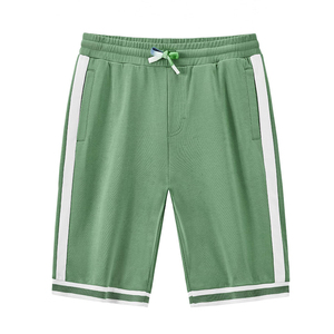 Men's Green Cotton T-Shirt and Shorts <b>Set</b> Crew Neck Solid Color Casual Summer Wear Breathable <b>Knitted</b> Fabric - Product Image 5