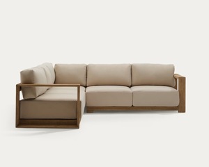 Minimalist Teak Sectional <b>Sofa</b> with Wide Armrests and Soft Cushions – Designed for Comfort in Modern Homes & Resorts - Product Image 3