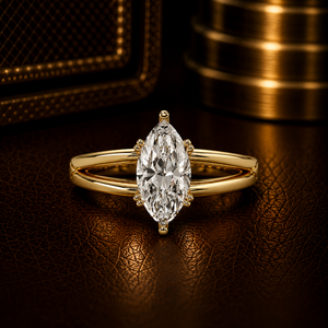 Anillo de compromiso de oro puro de 14K con diamante de laboratorio talla marquesa de moda, certificado IGI, con diseño de tallo dividido, para mujer, anillos de boda de lujo - Product Image 1