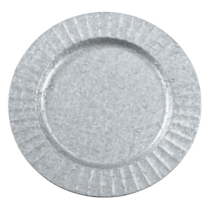 Assiettes de présentation rondes en métal galvanisé argenté avec bord festonné, style rustique campagnard, pour mariages (vente en gros) - Product Image 1