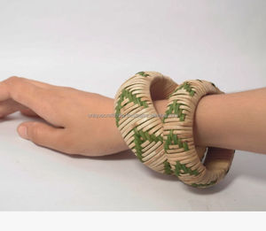 Brazaletes de mimbre personalizados hechos a mano, pulsera gruesa, trenzada de mimbre de paja tejida, brazaletes de moda geométricos de ratán - Product Image 1