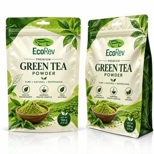 Premium Green Tea Powder 100g Stand up <b>Pouch</b> <b>with</b> Valve Zipper Top Resealable Laminated Silk Screen Printed Food Grade Packaging - Product Image 4