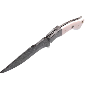 Drop Point Hunting Knife Damascus Steel Blade Leather Handle 0.6mm Thickness Straight Edge Non Adjustable - Product Image 2