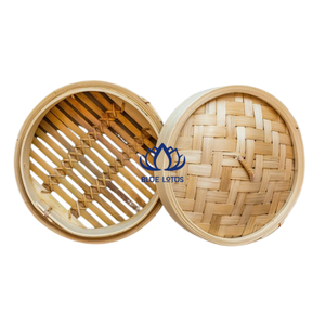 Cuisinière vapeur en bambou naturel éco-responsable à 2 niveaux de haute qualité avec couvercle en acier inoxydable intégré au verre, compatible gaz et induction - Product Image 1