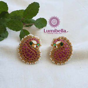 18K Gold Plated Stud Kemp Peacock Earring with Zircon and Pearl for Party - Product Image 2
