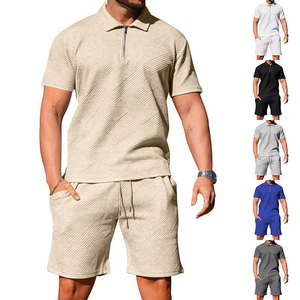สินค้ามาใหม่ คุณภาพสูง เสื้อโปโลชาย 100% ผ้าฝ้าย ดีไซน์แฟชั่น คอซิปครึ่งตัว สีพื้น พร้อมกางเกงขาสั้น - Product Image 4