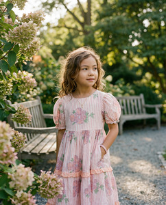 Vestido de Algodón con Estampado Floral para Niñas, Vestido de Verano con Mangas Abullonadas, Ropa Casual de Moda al por Mayor para Niños - Product Image 2