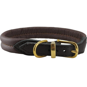 Cómodo Collar de perro de cuero marrón con relleno doble extra suave para mascotas pequeñas o medianas con hebilla de latón D Ring & Keeper - Product Image 4