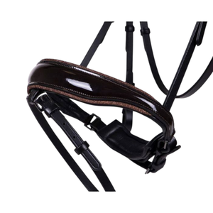 Bridon d'équitation en cuir verni fait main avec frontale en strass et coiffure anatomique rembourrée pour dressage anglais - Product Image 3