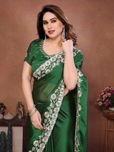 Sari de luxe brodé pour femme, en soie douce, pour l'hiver et l'été, idéal pour les fêtes, avec bordure richement brodée, ensemble de mariage indien - Product Image 4