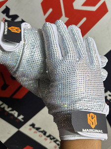 Custom White Rhinestone Full Finger <b>Gloves</b> Glitter Trim PU Material Unisex Performance Wear All Seasons American Football <b>Gloves</b> - Product Image 5