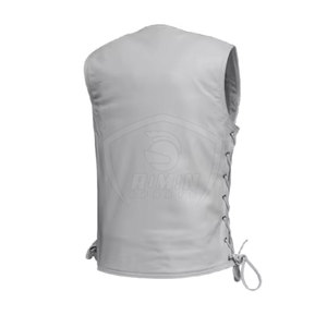 <b>Men's</b> <b>White</b> V-Neck Moto <b>Vest</b> With Side Lacing And Zipper Pocket Breathable Polyester Outerwear Spring Style - Product Image 5